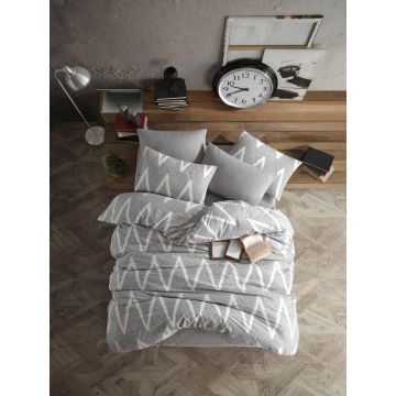 Lenjerie de pat dubla, Olivia - Grey, Eponj Home, 65% bumbac/35% poliester