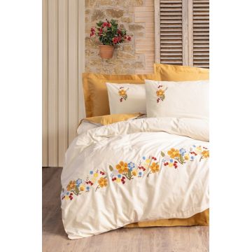 Lenjerie de pat dubla, Pamuya - Mustard, Cotton Box, Bumbac Ranforce