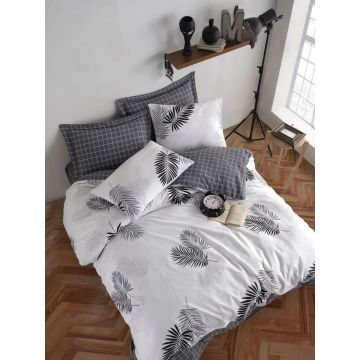 Lenjerie de pat dubla, Pipong - White, Grey, Acasă EnLora, 80% bumbac / 20% poliester