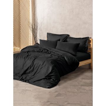 Lenjerie de pat dubla, Plaid - Black, Cotton Box, Bumbac Ranforce