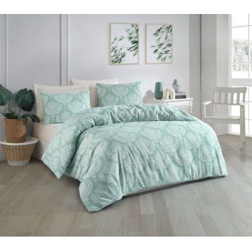 Lenjerie de pat dubla, Post - Water Green, Eponj Home, 65% bumbac/35% poliester