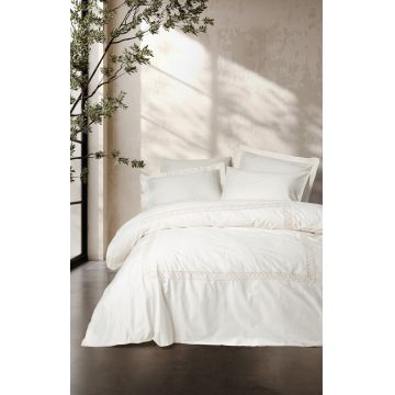 Lenjerie de pat dubla, Riley - Ecru, Cotton Box, Bumbac Satinat