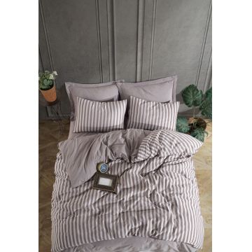 Lenjerie de pat dubla, Road Potlu - Brown, EnLora Home, 70% bumbac/30% poliester