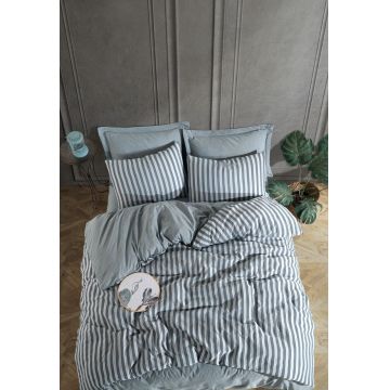 Lenjerie de pat dubla, Road Potlu - Green, EnLora Home, 70% bumbac/30% poliester
