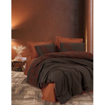 Lenjerie de pat dubla, Rosen - Tile Red, Cotton Box, Bumbac Ranforce