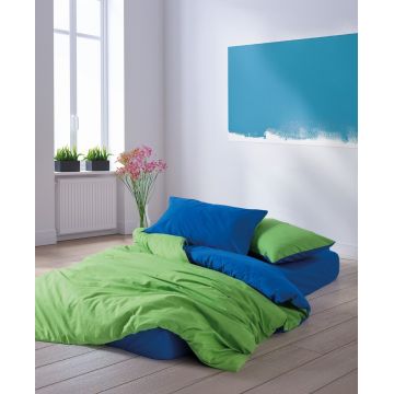 Lenjerie de pat dubla, Sage - Green, Blue, Cozy Home, Bumbac Ranforce