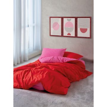 Lenjerie de pat dubla, Sage - Red, Fuchsia, Cozy Home, Bumbac Ranforce