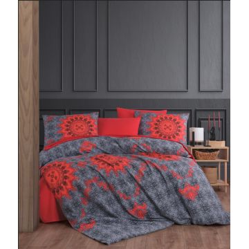 Lenjerie de pat dubla, Saltanat - Red, Pearl Home, 50% bumbac / 50% poliester