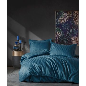 Lenjerie de pat dubla, Stripe - Blue, Cotton Box, Bumbac Satinat