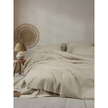 Lenjerie de pat dubla, Sungai - Beige, Cotton Box, 60% bumbac/40% poliester