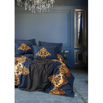 Lenjerie de pat dubla, Tutsu - Dark Blue, Cotton Box, Bumbac Satinat