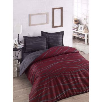 Lenjerie de pat dubla, Verda - Claret Red, EnLora Home, 65% bumbac/35% poliester