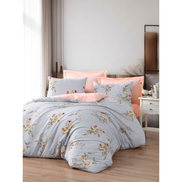 Lenjerie de pat dubla, Vintage - Ice Blue, EnLora Home, 65% bumbac/35% poliester