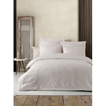 Lenjerie de pat dubla, Water Yollu Saten - Beige, EnLora Home, 70% bumbac/30% poliester