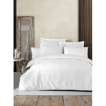 Lenjerie de pat dubla, Water Yollu Saten - White, EnLora Home, 70% bumbac/30% poliester