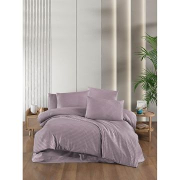 Lenjerie de pat mov din damasc pentru pat dublu, extinsă cu cearceaf inclus, cu 4 piese 200x220 cm – Mila Home