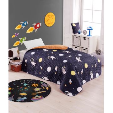 Lenjerie de pat pentru o persoana 2 piese, Astron - Dark Blue, EnLora Home, 65% bumbac/35% poliester