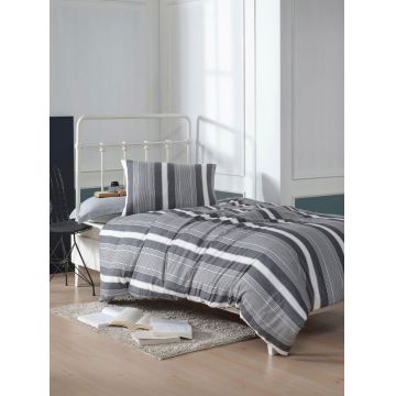 Lenjerie de pat pentru o persoana 2 piese, Dakar - Black, EnLora Home, 70% bumbac/30% poliester