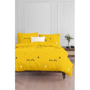 Lenjerie de pat pentru o persoana 2 piese, Dide - Yellow, Eponj Home, 65% bumbac/35% poliester