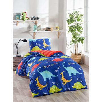 Lenjerie de pat pentru o persoana 2 piese, Dinazorus, EnLora Home, 65% bumbac/35% poliester
