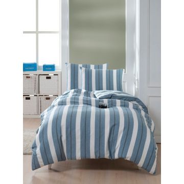 Lenjerie de pat pentru o persoana 2 piese, Helsinki - Petrol, EnLora Home, 70% bumbac/30% poliester