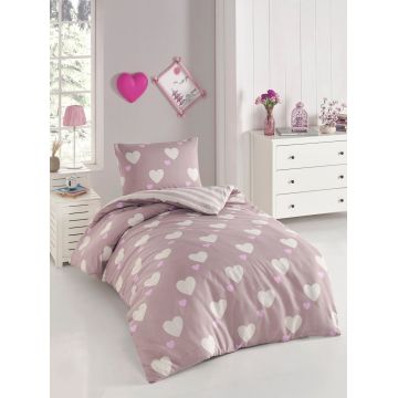 Lenjerie de pat pentru o persoana 2 piese, Herz - Dusty Rose, Eponj Home, 65% bumbac/35% poliester