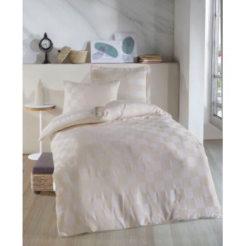 Lenjerie de pat pentru o persoana 2 piese, Kareli Saten - Beige, EnLora Home, 70% bumbac/30% poliester