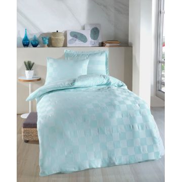 Lenjerie de pat pentru o persoana 2 piese, Kareli Saten - Mint, EnLora Home, 70% bumbac/30% poliester