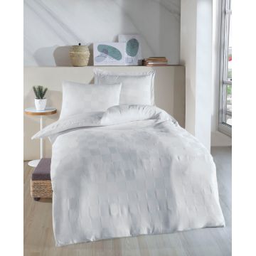 Lenjerie de pat pentru o persoana 2 piese, Kareli Saten - White, EnLora Home, 70% bumbac/30% poliester