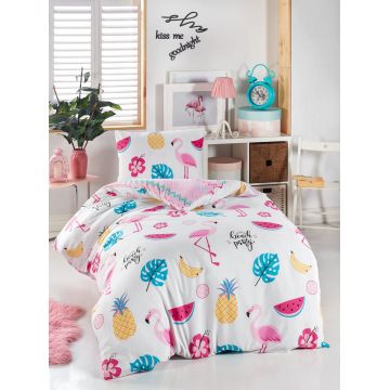 Lenjerie de pat pentru o persoana 2 piese, Kokteyl, EnLora Home, 65% bumbac/35% poliester