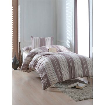 Lenjerie de pat pentru o persoana 2 piese, Lima - Brown, EnLora Home, 70% bumbac/30% poliester