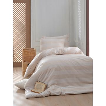 Lenjerie de pat pentru o persoana 2 piese, Max Yollu Saten - Beige, EnLora Home, 70% bumbac/30% poliester