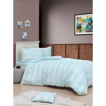 Lenjerie de pat pentru o persoana 2 piese, Max Yollu Saten - Mint, EnLora Home, 70% bumbac/30% poliester