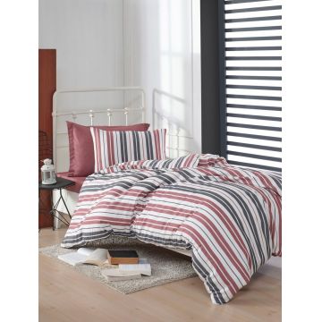 Lenjerie de pat pentru o persoana 2 piese, Monaco - Claret Red, EnLora Home, 70% bumbac/30% poliester