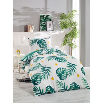 Lenjerie de pat pentru o persoana 2 piese, Monstera - Green, Eponj Home, 65% bumbac/35% poliester