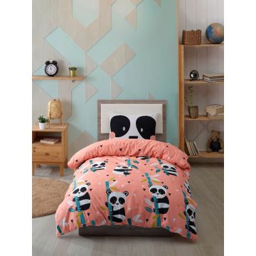 Lenjerie de pat pentru o persoana 2 piese, Panida - Pink, EnLora Home, 65% bumbac/35% poliester