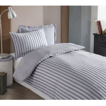 Lenjerie de pat pentru o persoana 2 piese, Road Potlu - Light Grey, EnLora Home, 70% bumbac/30% poliester