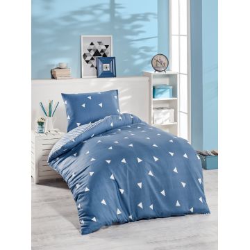 Lenjerie de pat pentru o persoana 2 piese, Üçgen - Blue, Eponj Home, 65% bumbac/35% poliester