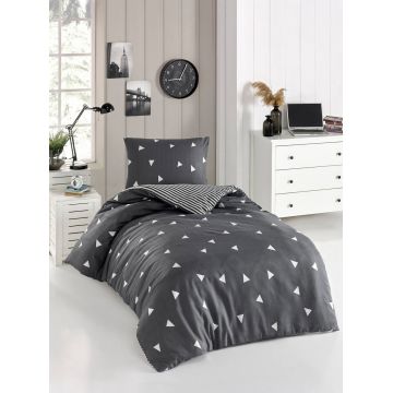 Lenjerie de pat pentru o persoana 2 piese, Üçgen - Grey, Eponj Home, 65% bumbac/35% poliester