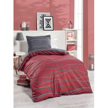 Lenjerie de pat pentru o persoana 2 piese, Verda - Claret Red, EnLora Home, 65% bumbac/35% poliester