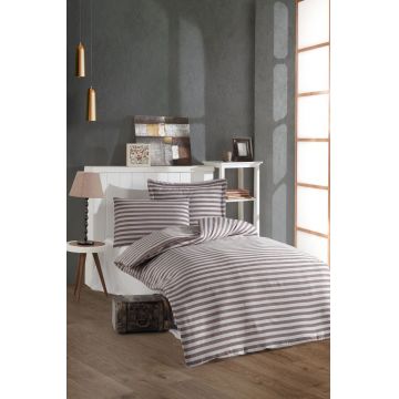 Lenjerie de pat pentru o persoana 2 piese, Water Yollu Saten - Brown, EnLora Home, 70% bumbac/30% poliester