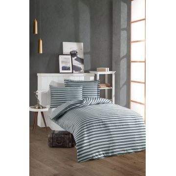 Lenjerie de pat pentru o persoana 2 piese, Water Yollu Saten - Green, EnLora Home, 70% bumbac/30% poliester