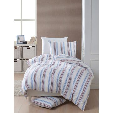 Lenjerie de pat pentru o persoana 2 piese, Zagreb - Red, Blue, Acasă EnLora, 70% bumbac/30% poliester