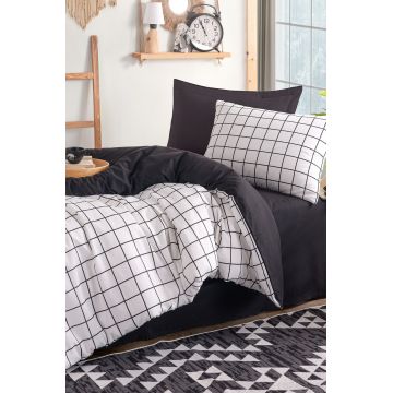 Lenjerie de pat pentru o persoana, Artus - Black, Eponj Home, 65% bumbac/35% poliester