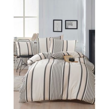 Lenjerie de pat pentru o persoana, Astana - Beige, Black, Acasă EnLora, 70% bumbac/30% poliester