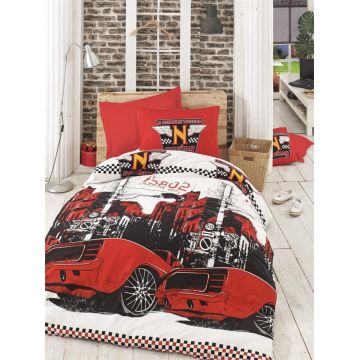 Lenjerie de pat pentru o persoana, Bolide - Red, Pearl Home, Bumbac Ranforce