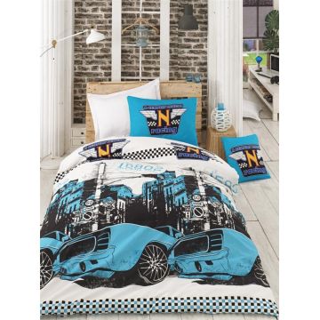 Lenjerie de pat pentru o persoana, Bolide - Turquoise, Pearl Home, Bumbac Ranforce