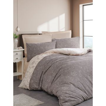 Lenjerie de pat pentru o persoana, Charm - Brown, EnLora Home, 65% bumbac/35% poliester