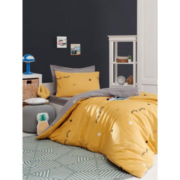 Lenjerie de pat pentru o persoana, Dide - Yellow, Eponj Home, 65% bumbac/35% poliester