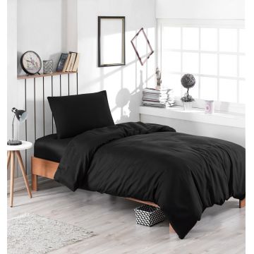 Lenjerie de pat pentru o persoana, Düzboya - Black, Eponj Home, 65% bumbac/35% poliester